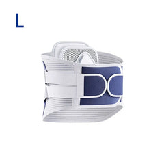 Back Brace - Back support brace, size L, white with navy blue panels, breathable mesh and adjustable straps.