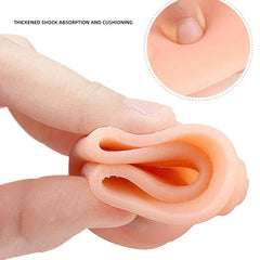 Magnetic Circular Wrist Brace Wrap - Fingers bending the peach wrist support to show flexibility, inset shows thumb pressing its surface; text notes thickened shock absorption cushioning