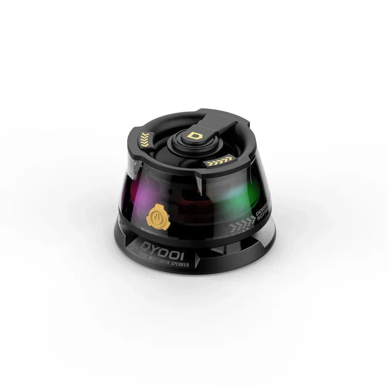 Magnetic levitating bluetooth speaker floating above its base on a desk