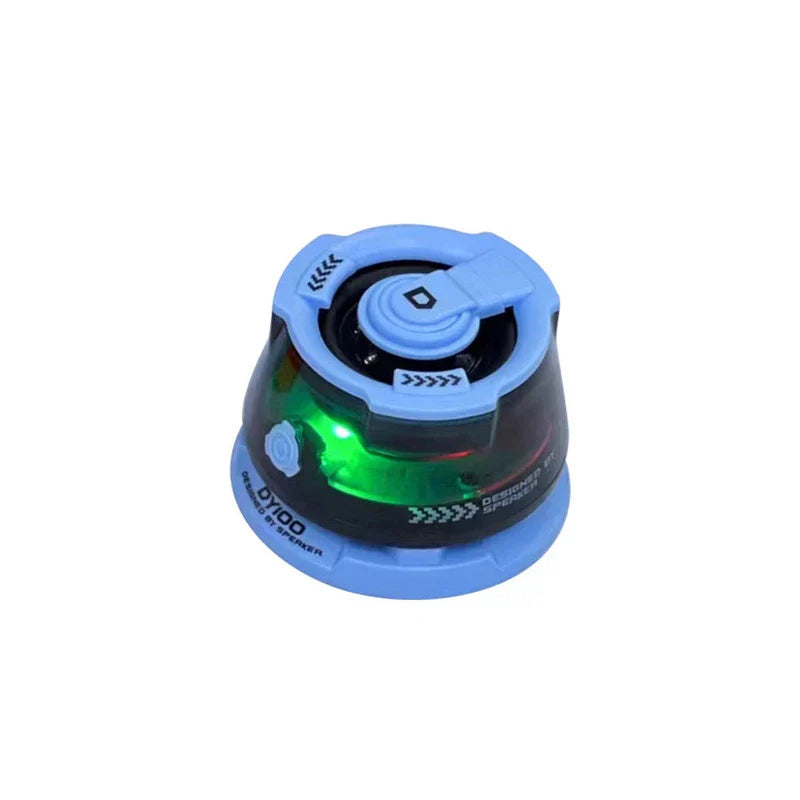 Floating Speaker - Small light blue and black speaker with green LED glow, shown against a plain white background.
