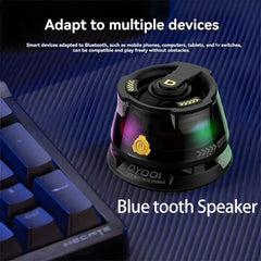 Magnetic levitating bluetooth speaker displayed on a shelf with ambient lighting