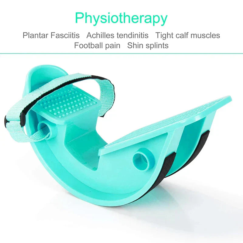 Magnetic Therapy Foot Massager Pedal - Mint green foot rocker device, with text listing physiotherapy conditions above it