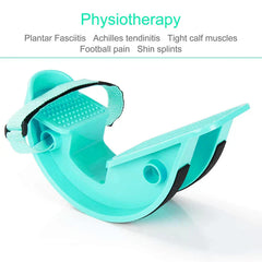 Magnetic Therapy Foot Massager Pedal - Mint green foot rocker device, with text listing physiotherapy conditions above it