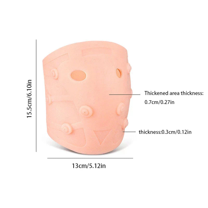 Knee Brace Compression Sleeve - Peach-colored sleeve-style knee support, with labeled dimensions showing height 15.5cm, width 13cm, two thickness measurements.