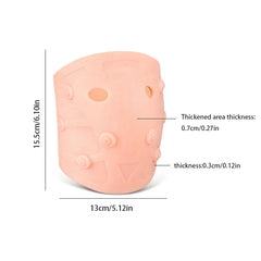 Knee Brace Compression Sleeve - Peach-colored sleeve-style knee support, with labeled dimensions showing height 15.5cm, width 13cm, two thickness measurements.