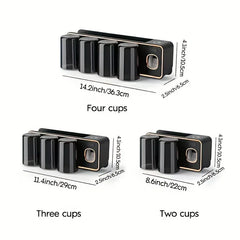 Magnetic Toothbrush Holder Set - Three wall-mounted toothbrush holder sets with two, three, and four cups, each showing length, depth and height measurements