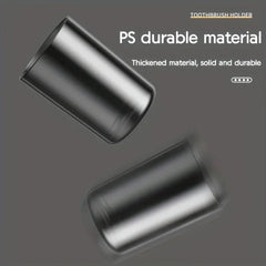 Juego de soporte magnético para cepillos de dientes - Dos vasos cilíndricos de acabado metálico oscuro con texto que indica material duradero PS