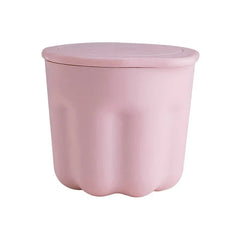Makeup Brush Set - Closed matte pink scalloped base storage container with matching lid