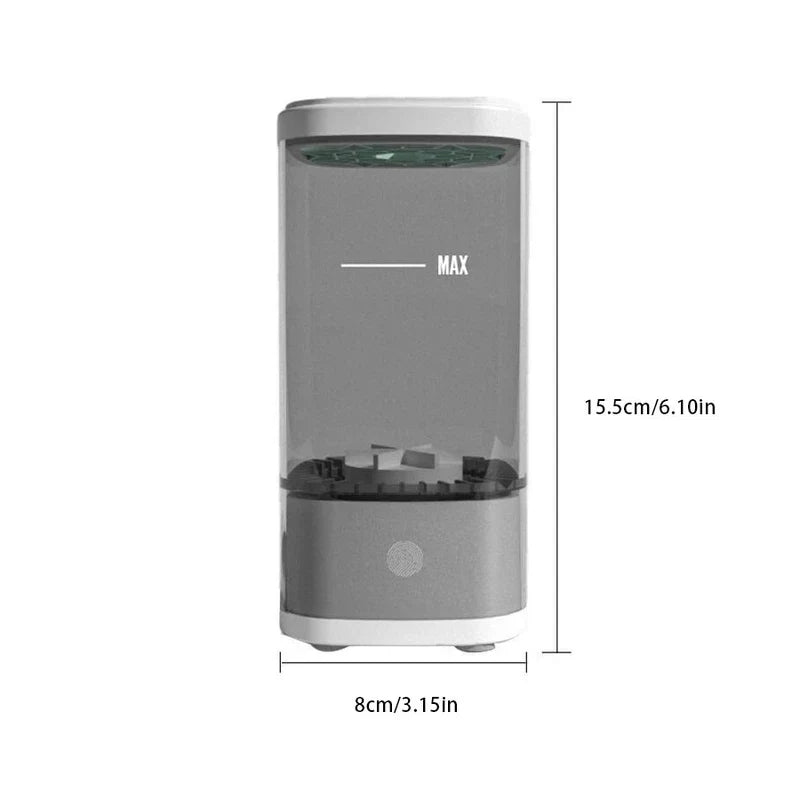 Makeup Brush Sponge Cleaner - Compact upright electronic device with height 15.5cm and width 8cm, showing a MAX fill line on its transparent body.