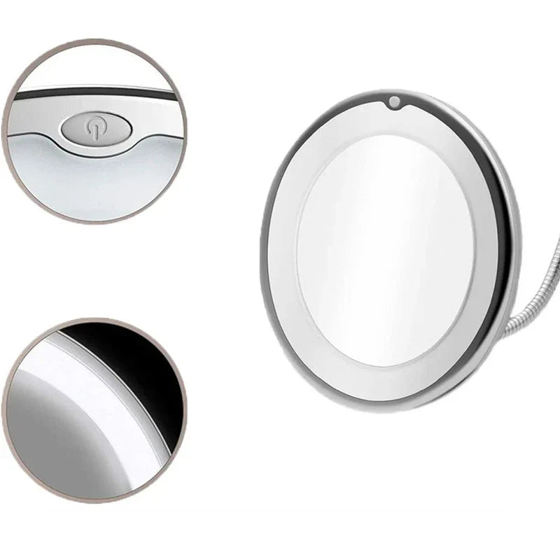 kosmetikspiegel mit beleuchtung - Ovaler LED-Make-up-Spiegel mit flexiblem Schwanenhalsarm, mit Nahaufnahme-Einschüben von Ein-/Aus-Taste und Randverkleidung