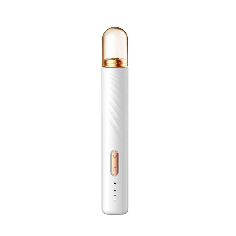 Herramienta de manicura y pedicura: lima eléctrica inalámbrica blanca con detalles en oro rosa y tapa protectora