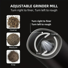 kaffeebohnenmühle - Diagramm zur Veranschaulichung der Mahlgradeinstellung mit entsprechenden Beispielen für grobes, mittleres und feines Mahlgut