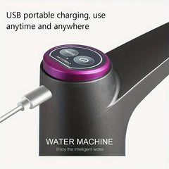 Water Pump Dispenser - Water dispenser with charging cable plugged in, showing USB port and control panel