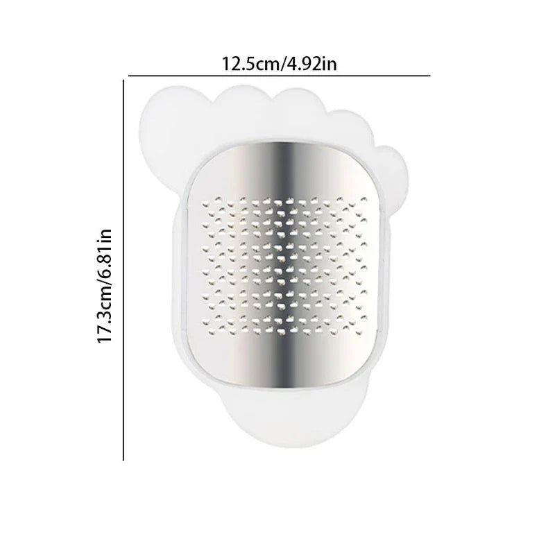 Manual Foot File Callus Remover - Foot tool with printed dimension labels showing 17.3cm length and 12.5cm width