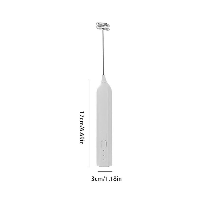 batidor mezclador - Batidor eléctrico manual blanco completo con accesorio batidor, mostrado con líneas de dimensión que marcan su largo y ancho sobre un fondo blanco liso