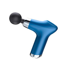 Magnetic Heads - Angled view of a blue mini massage gun with a round massage head, white background
