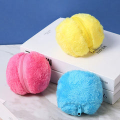 Microfiber Robotic Mop Ball Cleaner - Three colorful fuzzy zippered round cleaning covers showing zipper pull details