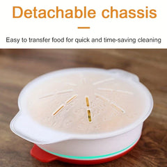 Microwave Egg Cooker - Closed cooking bowl with text overlay noting detachable chassis for easy food transfer and quick cleaning
