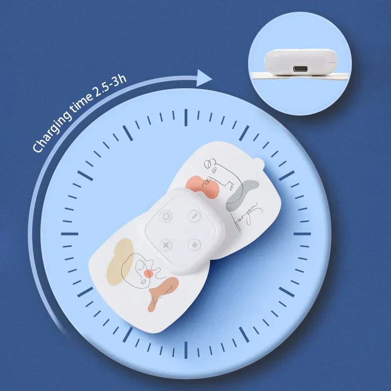 Adhesive Hook Loop Dots Stickers - Rechargeable TENS massage pad with USB-C charging port shown over a clock graphic indicating 2.5-3 hour charge time