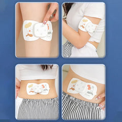 Adhesive Hook Loop Dots Stickers - Four-panel view showing the massage pad applied to a thigh, upper arm, lower back, and abdomen