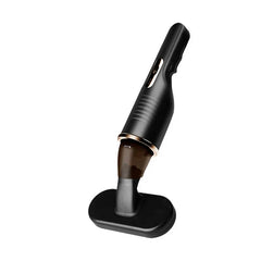 Mini Vacuum - Black handheld cleaning device with rose gold trim and an attached flat brush head