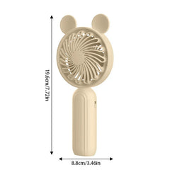 Mini Manual Handheld Squeeze Fan - Beige handheld mini fan with Mickey-style ear accents, showing dimension markings of 19.6cm tall and 8.8cm wide, against a white background