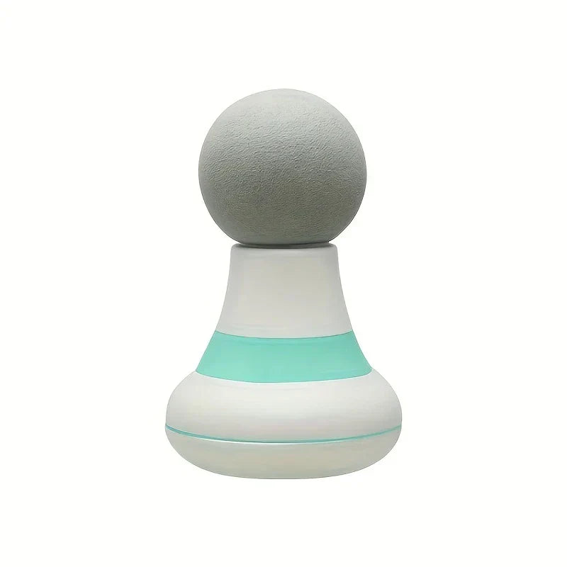 Percussion Massage Gun - Front view of white and mint mini massage device with round gray massage head