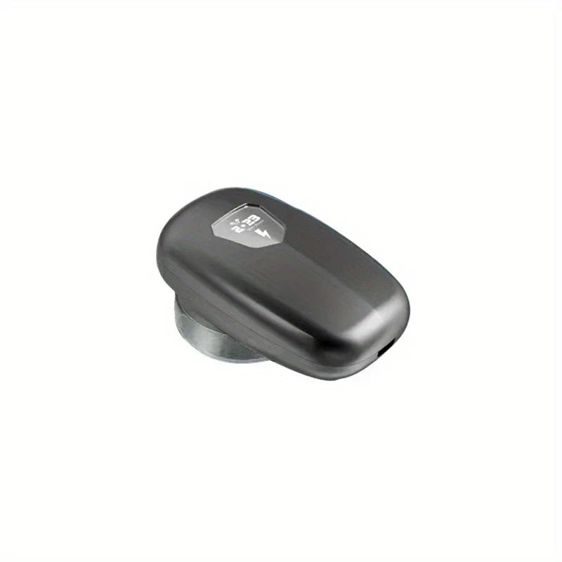 Portable Electric Shaver - Matte black oval rechargeable shaver with a small display window, side angle, against a white background.
