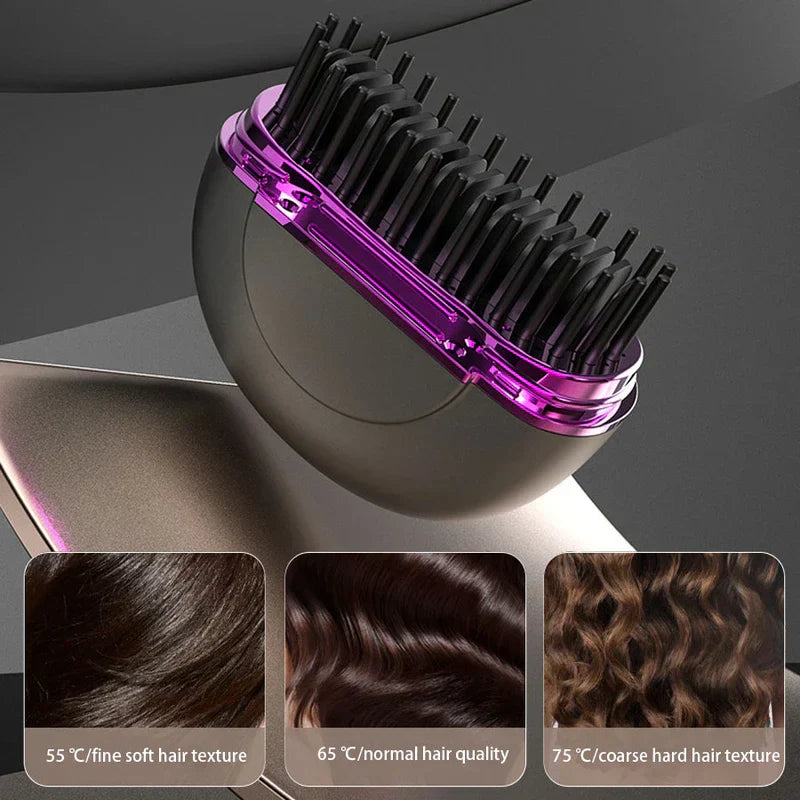 Hair straightener brush comb held in hand for travel use