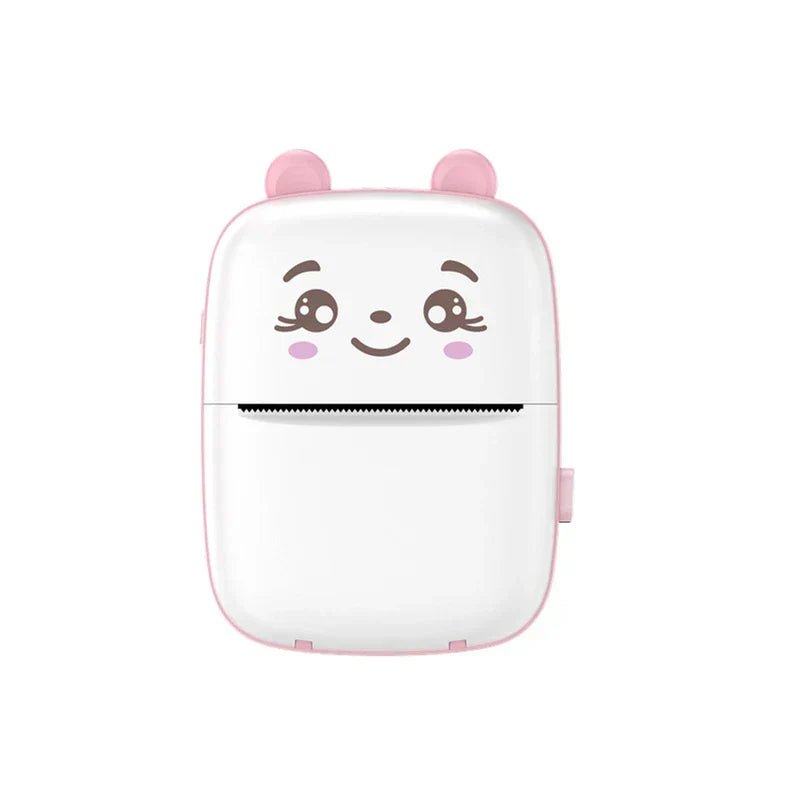 Thermal Printer - Pink cute animal-faced mini printer front view with serrated paper output edge