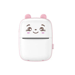 Thermal Printer - Pink cute animal-faced mini printer front view with serrated paper output edge