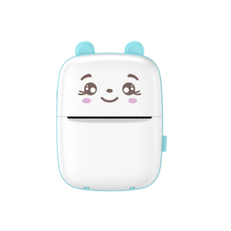 Thermal Printer - White portable mini printer with light blue accents, a smiling cartoon face, and small bear ears on top