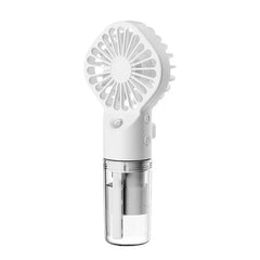 Usb Fan - White handheld misting fan front view showing control buttons and transparent water reservoir