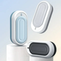 Ultrasonic Jewelry Cleaner - Three compact ultrasonic cleaners in blue, gray, dark gray accents displayed on white pedestals