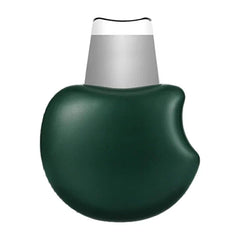 Skin Scrubber Spatula - Front view of dark green compact mini skincare tool with silver metal spatula tip
