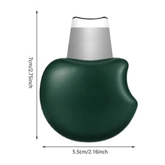 Skin Scrubber Spatula - Product size diagram, measuring 7cm tall and 5.5cm wide, with dark green body and silver top