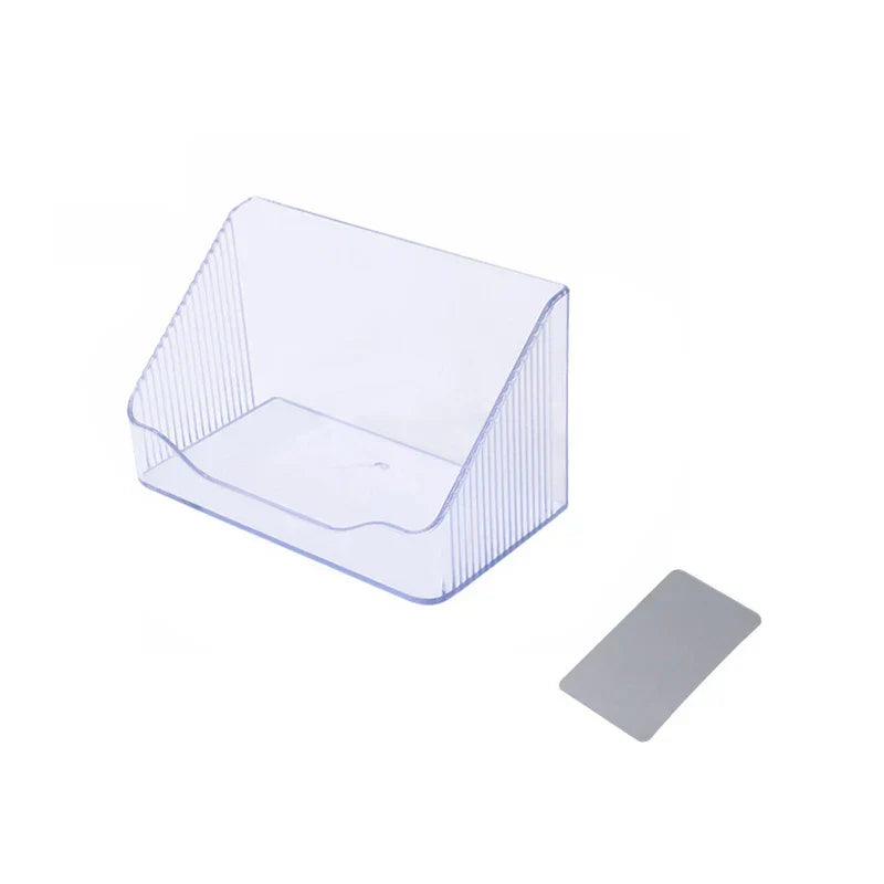 Mirrored Cabinet Organizer Bin - Clear ribbed slanted-front storage bin with included adhesive mounting pad