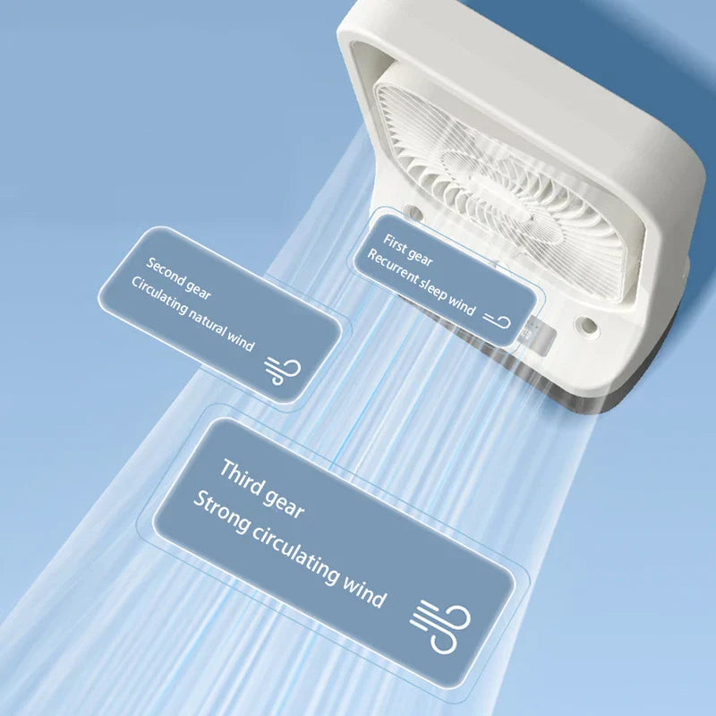 Air Cooler Fan - Angled view of cooling fan showing its three adjustable wind speed settings with directional airflow