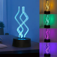 Lamp Led Table - Collage showing ice blue lit lamp on dark desk, plus vertical previews of gold, green, purple, and violet color variants