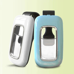 Wearable Mosquito Repellent - Two portable spray bottles, one white and one light blue, with black clips positioned side by side