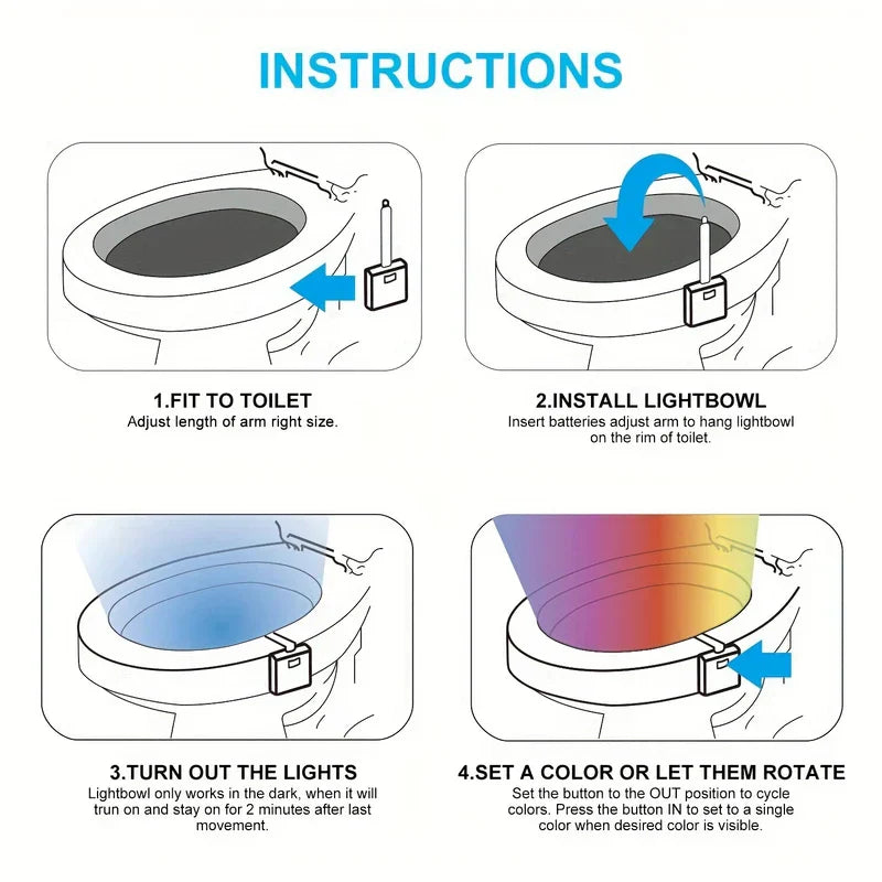 Luz nocturna con sensor de movimiento: instrucciones ilustradas en cuatro pasos para instalar y operar una luz para inodoro