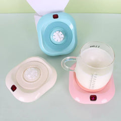 posavasos individual - Tres unidades en colores pastel sobre una superficie clara, con la unidad rosa sosteniendo una taza de vidrio transparente con leche