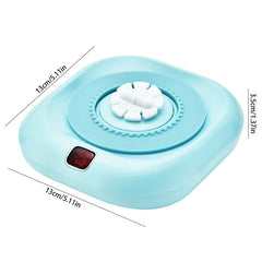 posavasos individual - Base calefactora cuadrada de esquinas redondeadas en azul cielo claro con indicador de encendido, medidas 13 cm por 13 cm por 3,5 cm, con componente superior giratorio blanco