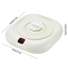 posavasos individual - Base calefactora cuadrada de esquinas redondeadas en blanco crema con indicador de encendido, medidas 13 cm por 13 cm por 3,5 cm, con componente superior giratorio blanco a juego
