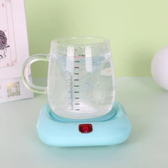 posavasos individual - Taza medidora de vidrio transparente con agua y asa sobre una base agitadora magnética azul claro