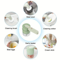 Vegetable Slicer - Infographic showing the different functional attachments and use cases for the handheld kitchen tool