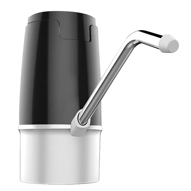 Water Jug Pump - Manual hand-cranked device with two-tone black upper section, white lower base, chrome angled crank arm with white end cap