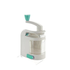 Vegetable Spiralizer Slicer - White and teal hand-crank kitchen prep gadget against plain white background
