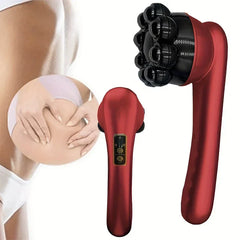 Handheld Percussion Massager - Massager displayed alongside visual reference of hip muscle tension