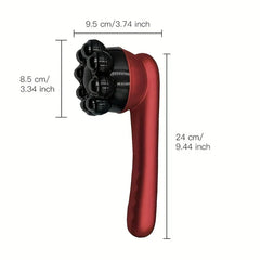 Handheld Percussion Massager - Red and black handheld massager with dimension lines marked in both centimeters and inches.